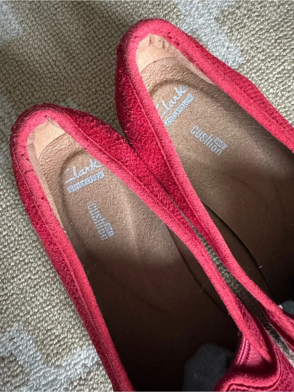 Clarks Cushion Soft Red Suede Espadrille Slip On Flats Women’s 10